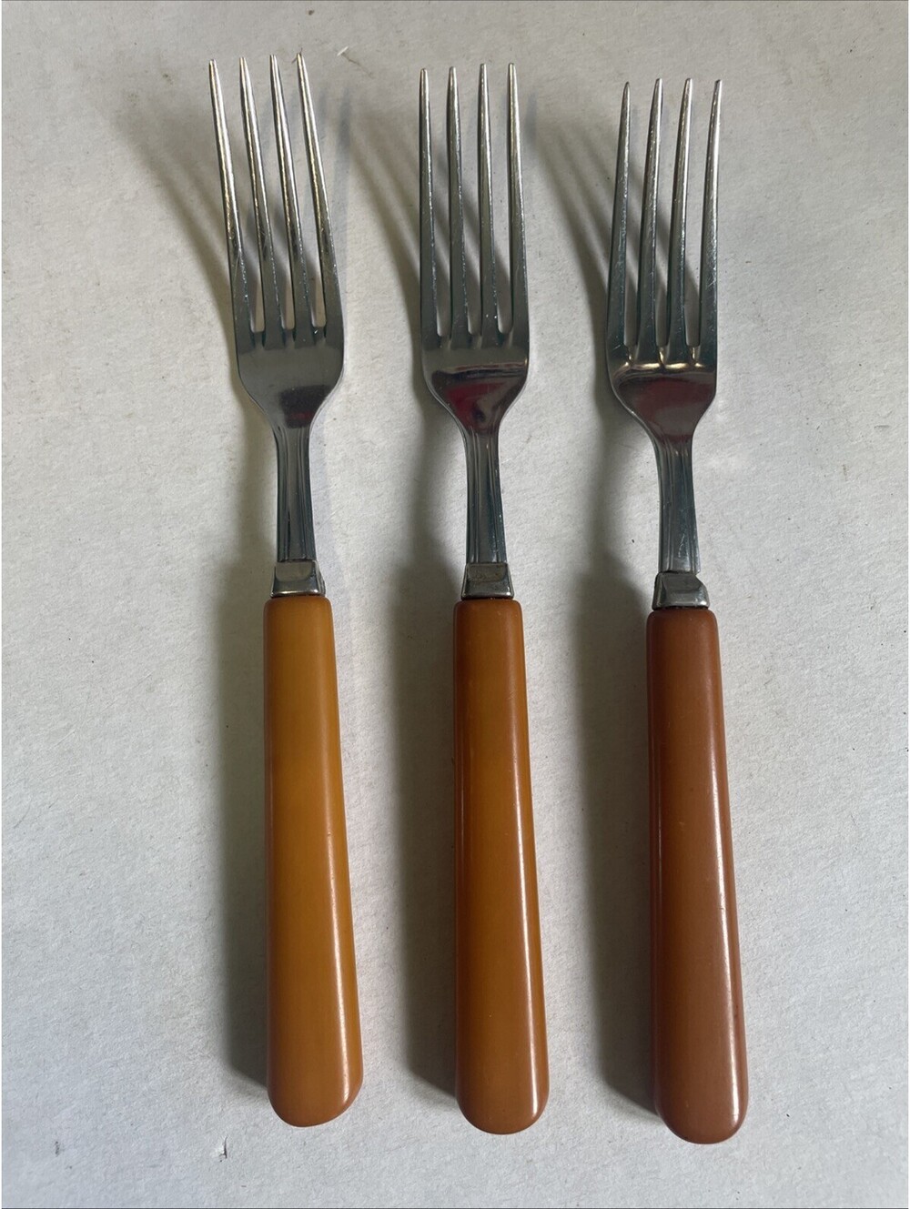 Glo Hill Butterscotch Bakelite Handle Forks 4 Piece Set Vintage 1950's